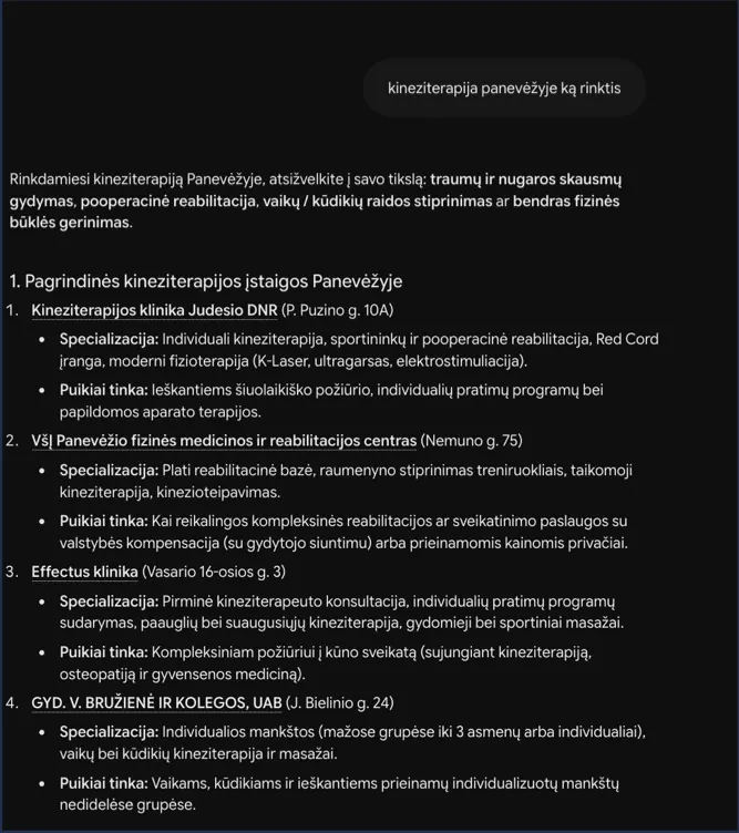 Gemini answer – Judesio DNR physiotherapy clinic in first place