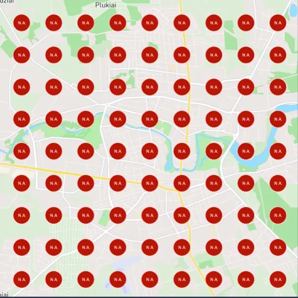 Judesio DNR “Indiba radio frequency therapy Panevėžys” Google Maps grid before the work